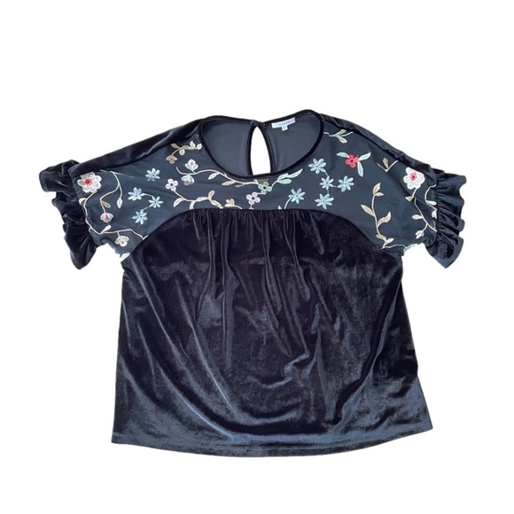 Blouse Sheer Shoulders Ruffled Trim Sleeves - Picture 3 of 8